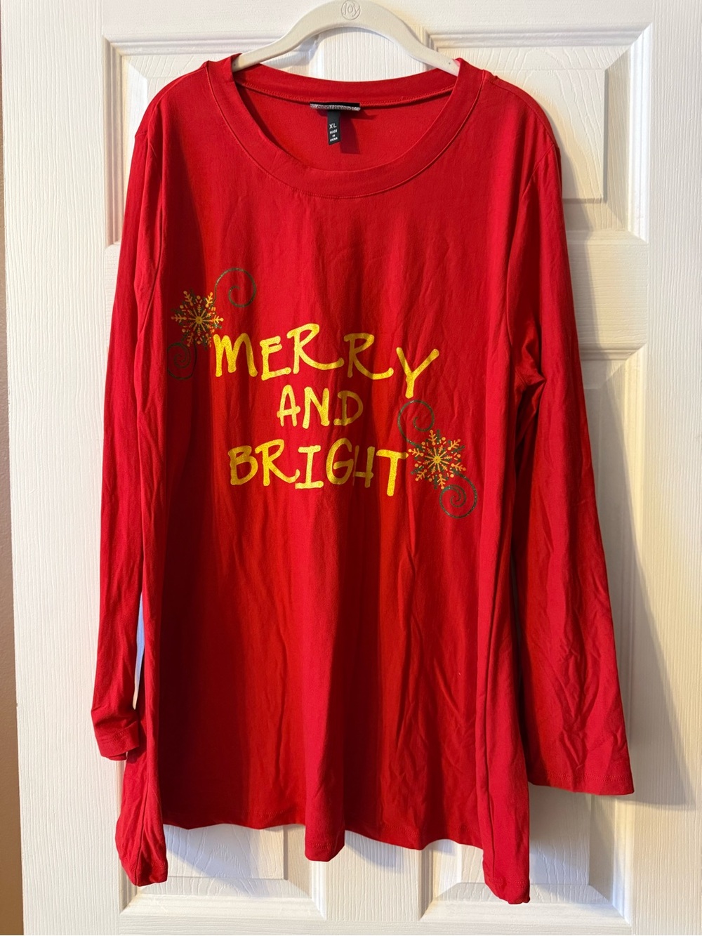 Allison Brittney "Merry and Bright" Red Holiday Long Sleeve Top - Size XL